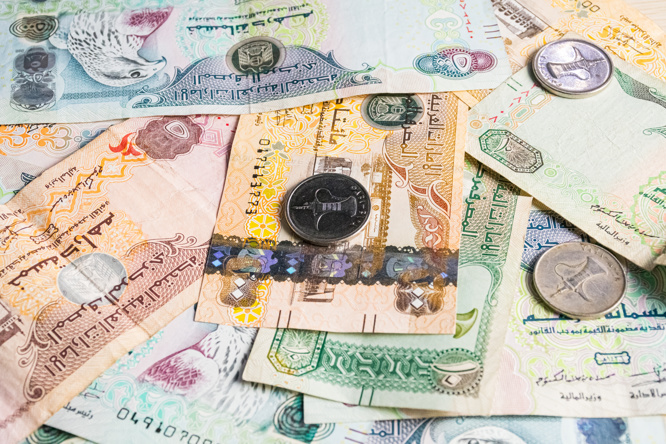 UAE dirham notes and coins
