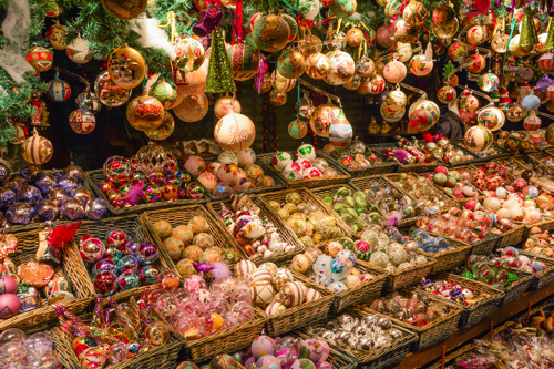 Baubles for sale at a Christmas market in Austria
