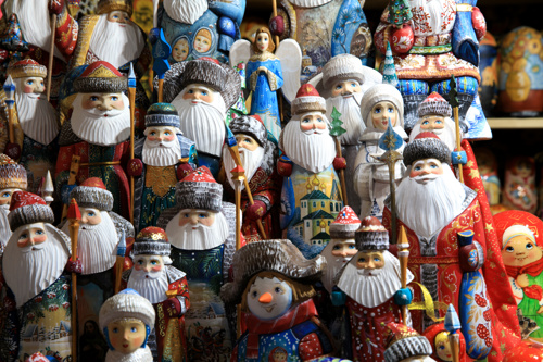 Festive characters at a Christmas market in Switzerland
